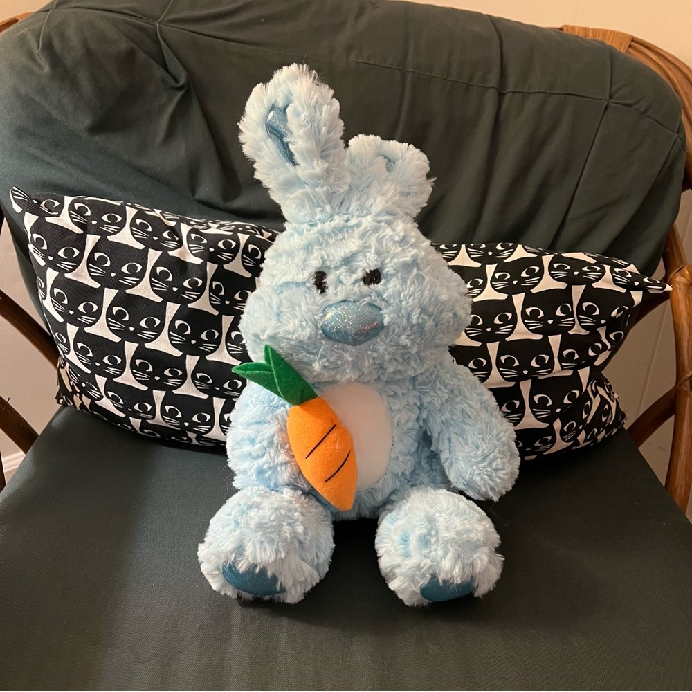 Easter Bunny with Carrot Blue Stuffed Animal Plush Soft 14 inches.